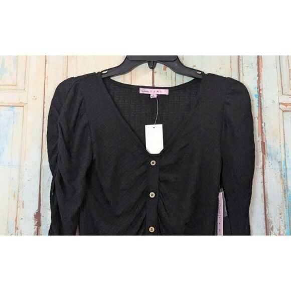 Crave Fame Womens Size Small Black 3/4 Sleeve Ruched Textured Blouse Top - Picture 3 of 10